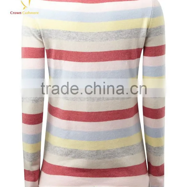 Custom Knitted Women Striped Cashmere Pullover Sweater photo-2