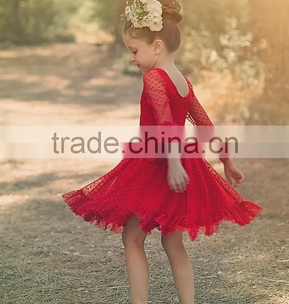 Little Girls Boutique Girls Red Lace Christmas Dress Twirl Spring Holiday Princess Dress Ruffle Sleeve Dresses photo-3