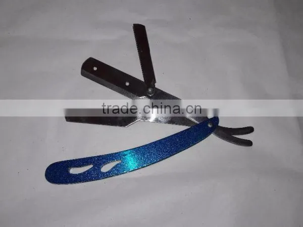 Professional Barbers Shaving Razors With Blue Handle Stainless Steel photo-3