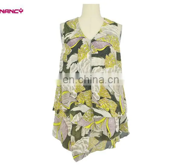 Stylish Woman Summer Leaves Chiffon Printed Beach Sleeveless Tunics