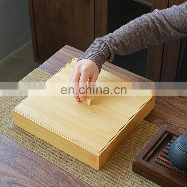 Wooden Tea Tray Snack Container Bamboo Square Table Top Multi Partition Storage Box With Lid photo-2