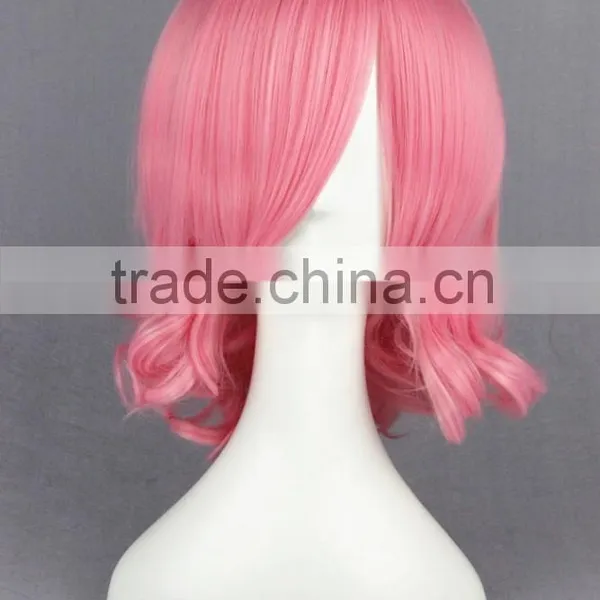 High Quality 35cm Short Curly Touhou Project-Saigyouji Yuyuko Pink Synthetic Anime Wig Cosplay Costume Hair Wig Party Wig photo-3