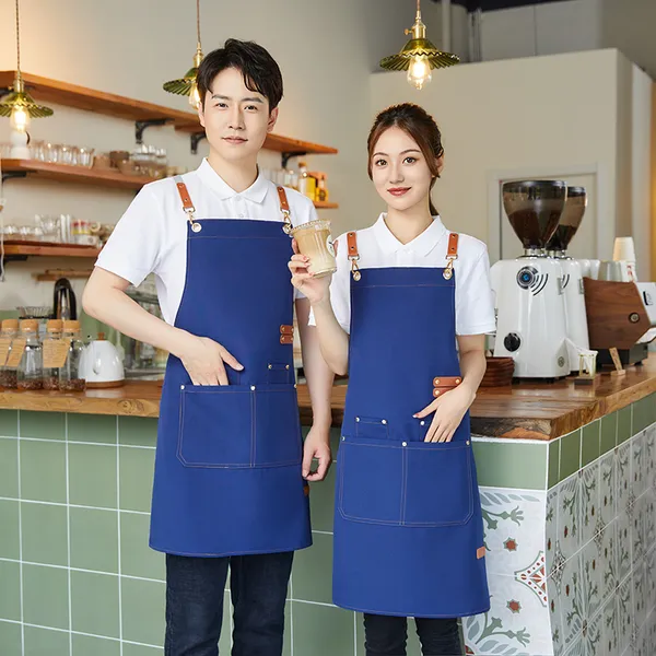 Custom Logo Printed Polyester Apron Commercial Grade Waterproof Overalls for Milk Tea Coffee Shops for Waiters Restaurant Staff