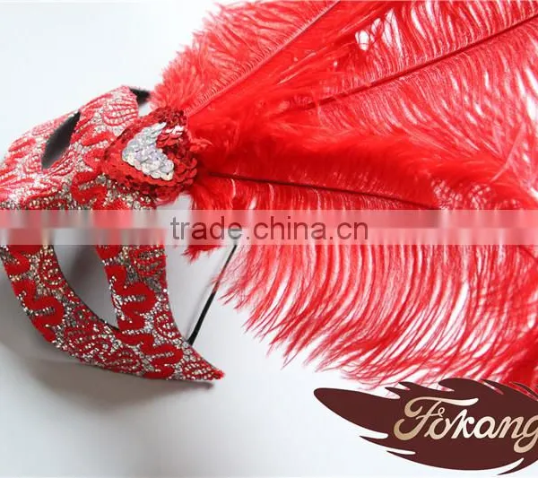 Event Products Red Artificial Ostrich Feather Decorations Party Dance Mask photo-2