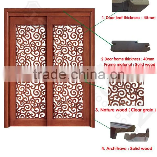 Top Brand Flower Carving Mahogany Wooden Sliding Door Interior photo-3