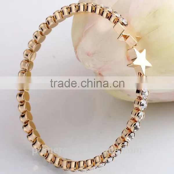 High Quality Rose Gold Plated Double Star Charm Full Rhinestone Bracelets Bangles photo-4