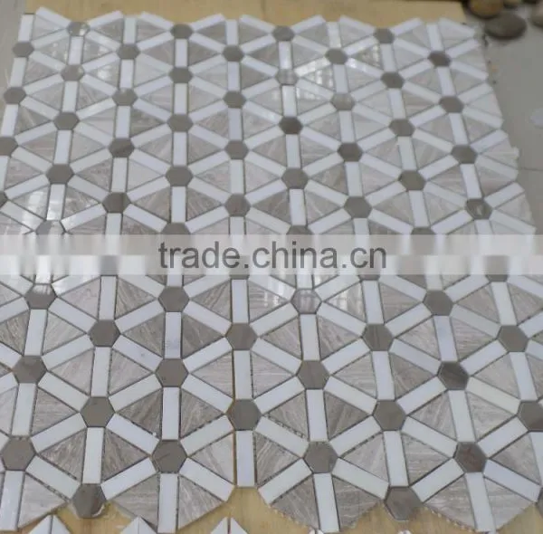 Diamond Pattern Marble Mosaic Tiles ( Athen White+Oak White+Pure White Marble) photo-6