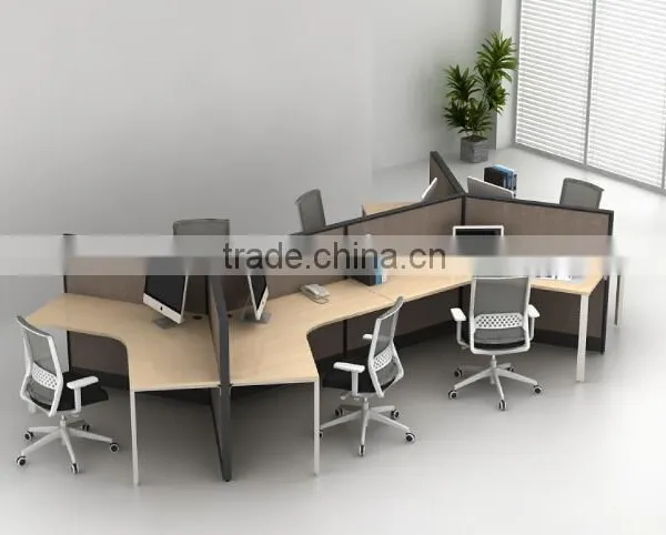 120 Degree 3 Person Wooden Office Workstation photo-5