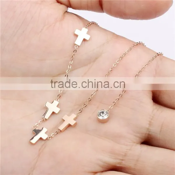 316L Women Jewellery IP Rose Gold Cross Necklace photo-4