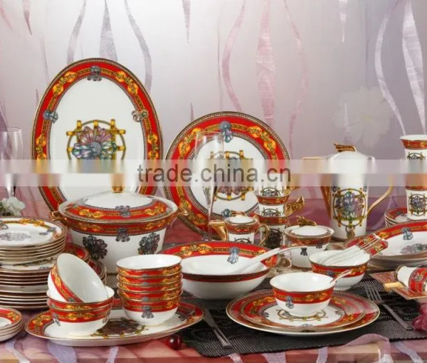 Home Wholesale Dark Red Tableware Dinnerware Set for German Porcelain Dinnerware