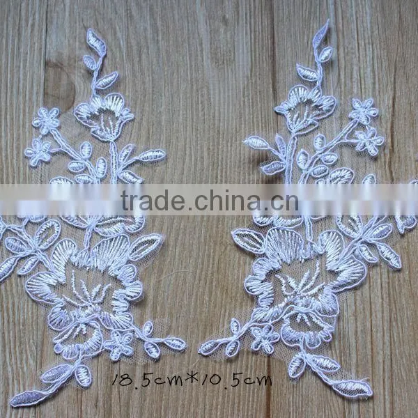Vintage Alencon Lace Applique Embroidery Trim,Lace Flower Patch Wedding Supplies photo-4