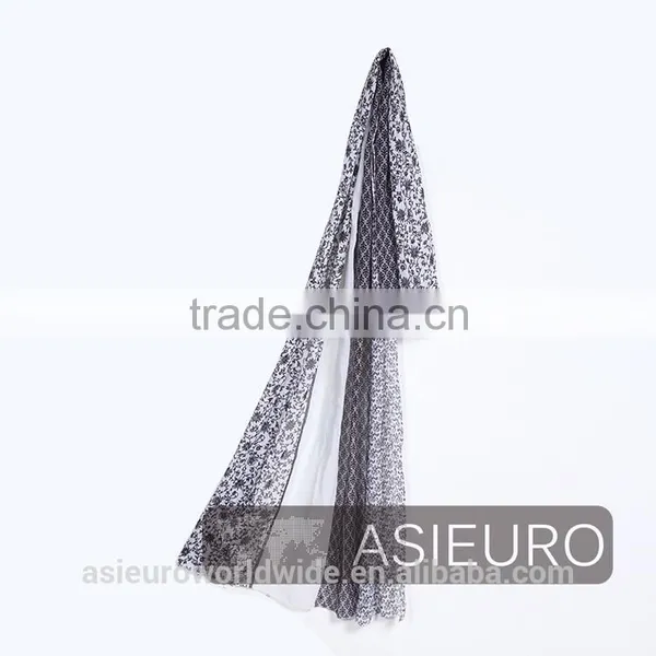 Black/White Polyester Voile Print With Flower, BSCI and Sedex