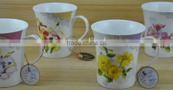11OZ Nice Flower Design Decal Printed Coffee Cups, Shiny Surface New Bone China Mug, KL5004-345 photo-6