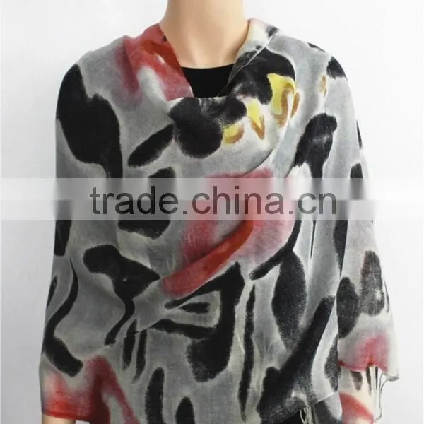 Simple Pattern Printed Wool Scarf With Tassel photo-2