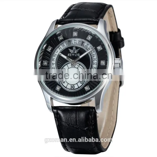 Genuine Leather Strap Man Automatic Watch 6hands Wrist Watch With Diamond photo-3