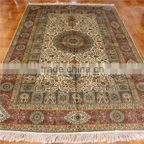 5x8ft Handmade Area Rug Golden Real Silk Palace Rug Iran