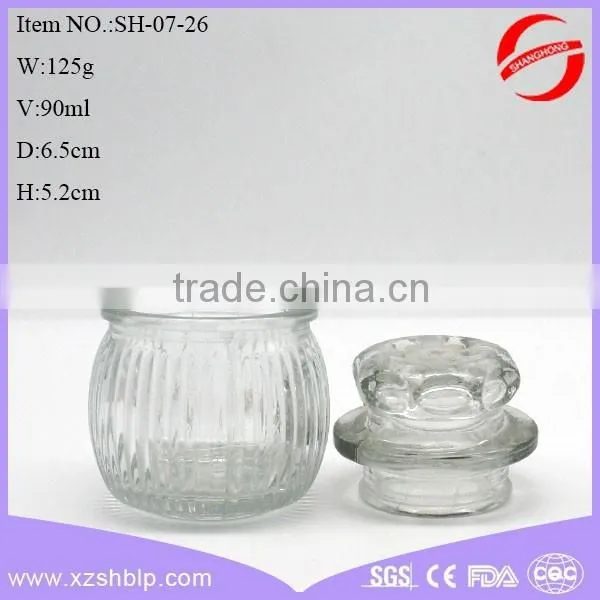 Antique Glass Storage Jar for Spice With Glass Lid in Different Shape and Surface Treatment