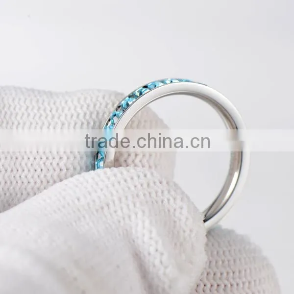 316L Stainless Steel Tanzanite Blue Cubic Zirconia CZ Eternity Wedding 4MM Band Ring photo-3