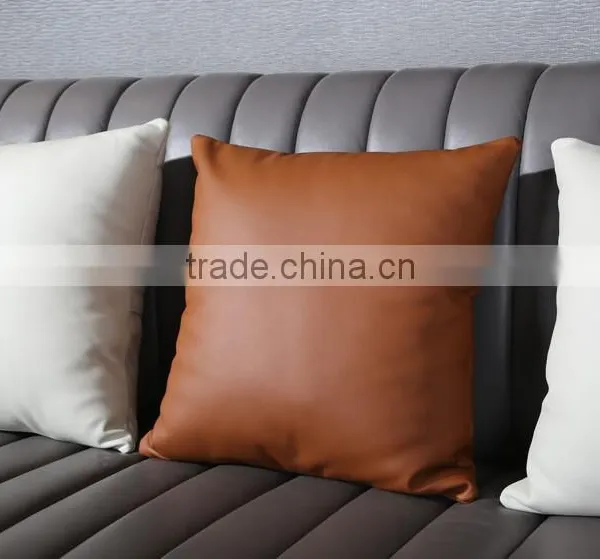 Artistic Grey Color Genuine Leather Living Room Sofa, Golden Color Stainless Steel Coffee Table With Marble Top(MOQ=1 SET) photo-4