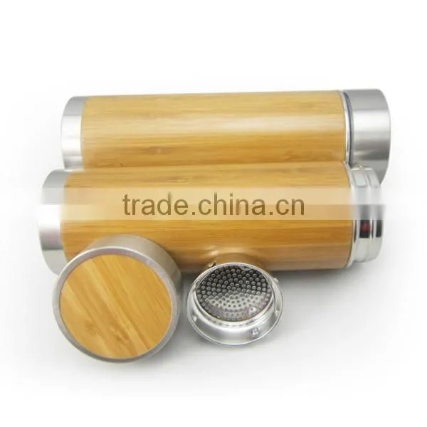 Customized Bamboo Water Bottle 360ml Stainless Steel Travel Mug With Logo Printing/carving photo-6