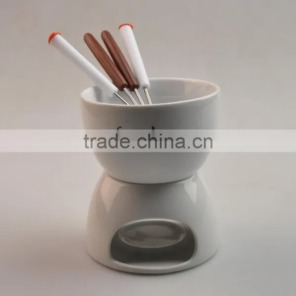 Ceramic Chocolate Fondue Set With Candle and Forks photo-3