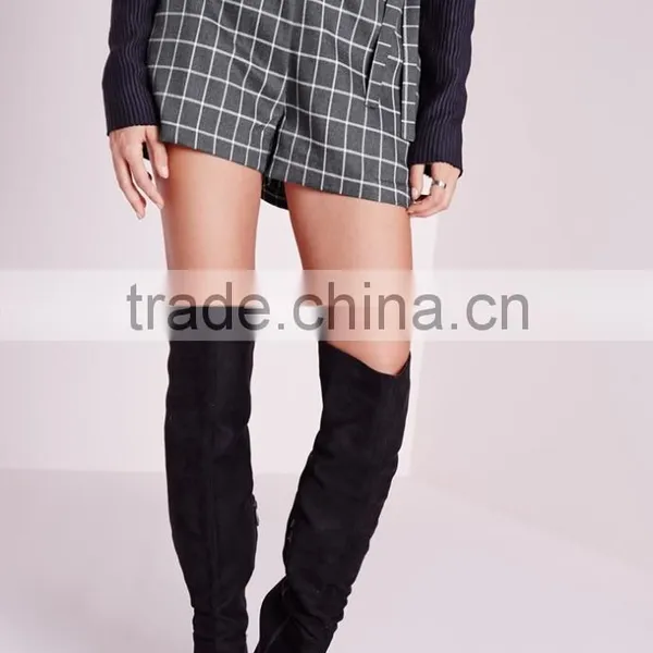 Summer Fashion Grey Double Belted Check Cheap Shorts OEM Service photo-3