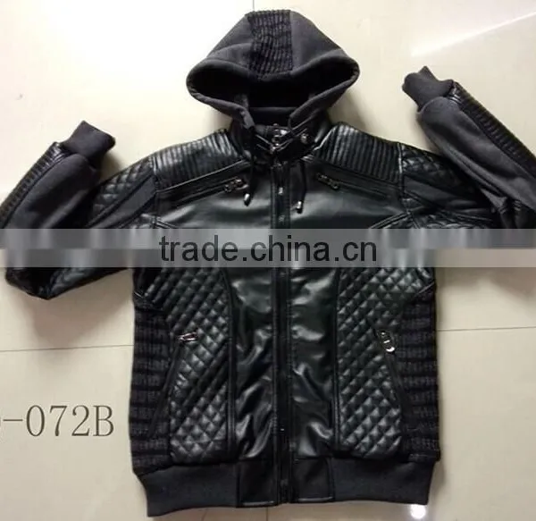 Hot Stock Man Hoody Quilted Jacket Faux Leather Jacket Men photo-2