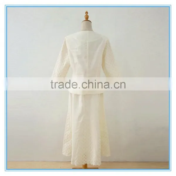 Ladies Formal Mesh Suits Embroidery White Elegant Blouse And Skirt Sets photo-3