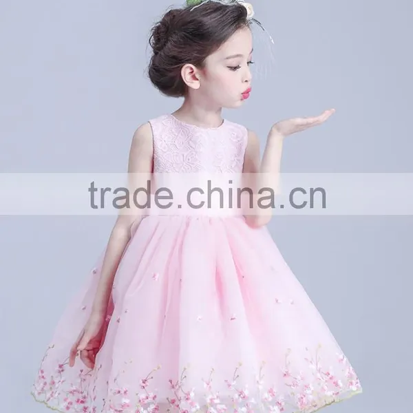 Sleeveless Flowers Girl Wedding Elegant Satin O-neck Kids Dress Waist Bow Flower Dresses photo-3