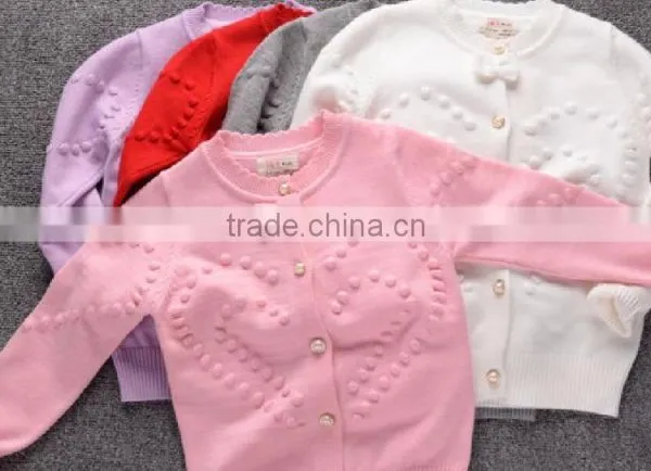 Latest Custom Child Girls Balls Pink Pearl Buttons Cardigan Sweater photo-2