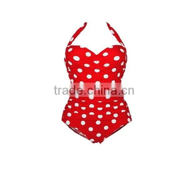 Retro Vintage Floral Print White Polka One Piece Swimwear Monokinis photo-2