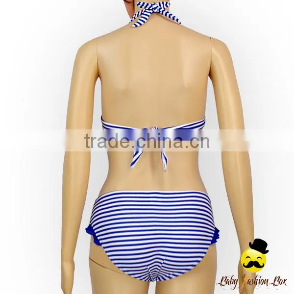 Remake Photo Props Blue Striped Halter Little Girl 2pcs Separable Swimwear Type Suit Set Teen Girl Bikini photo-5