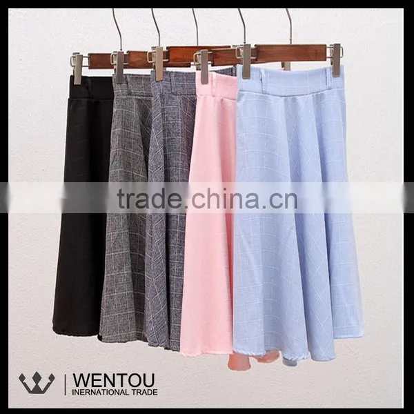 New Fashion Women Plaid Stretch Waist Pleated Skirt photo-2