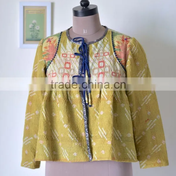 Beautiful Kantha Kediyu Style Jacket in Vintage Colors ~ Medium photo-6