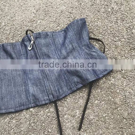 Fashion Black/Blue Cowboy New Belt Tied With a Black Waist Corset Tight Corset Denim Zipper Girdle For Women photo-2