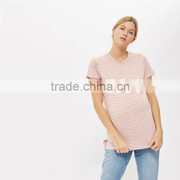 Cute Loose Meternity Technical Pregnant Girl Delivery Pink Stripe Blouse photo-2