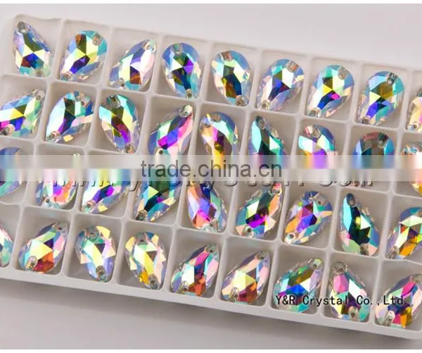 Pear Shape AB 10x18mm Sew on Rhinestones Flatback Crystal Teardrop Sewing Crystal Dress photo-4