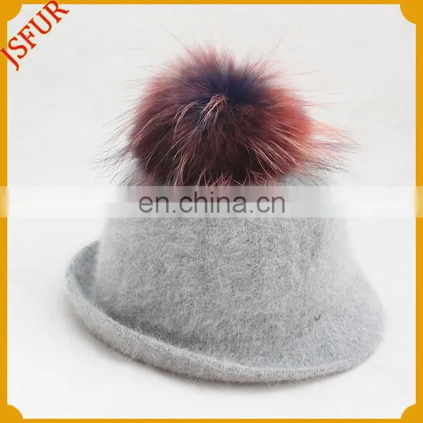 Hot Sale Top Quality Genuine Raccoon Fur Pompom Woolen Hat photo-3