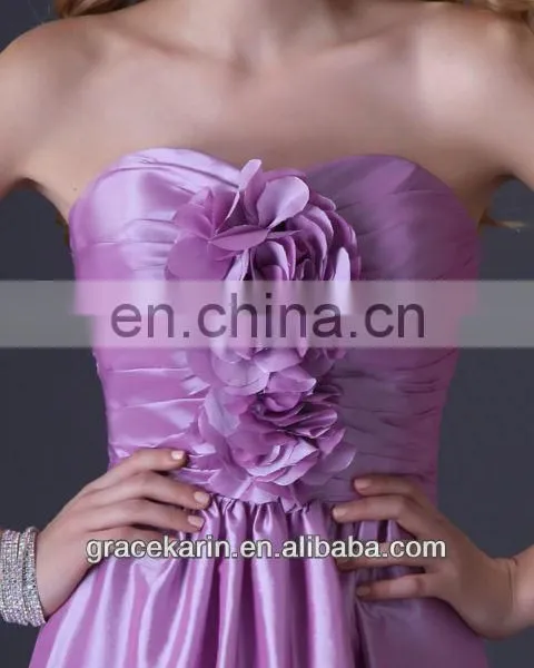 Grace Karin Strapless Plum Long Evening Dress With Big Flowers Front CL3430 photo-2