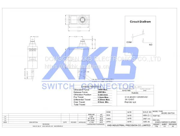 XG303-130E00C13-GF800 IPX7 Waterproof Micro Switch photo-2