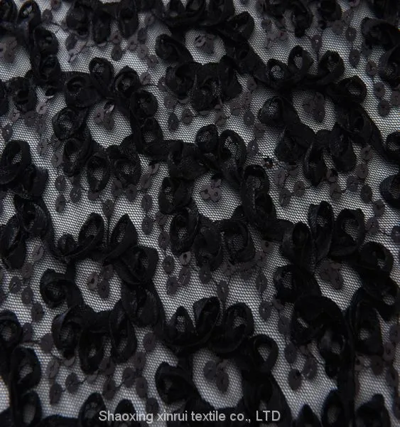 Black and Gold Sequin Paillette Fabric Embroidery
