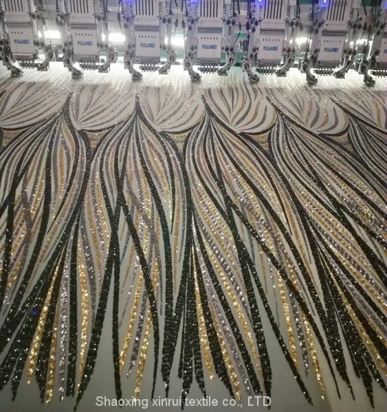 Stripes Sequins Wedding Embroidery Lace Bead Sequin Indian Bridal Lace Fabric
