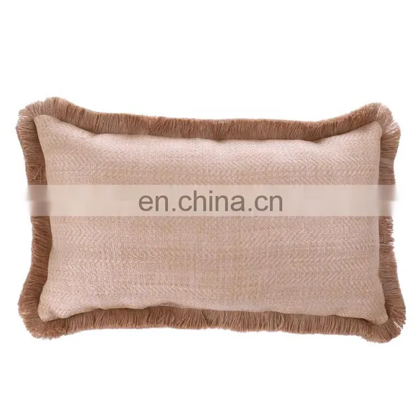 Custom Made Decorative 3D Printed Pink Flowers Outdoor Bench Waterproof Throw Pillow Cushion With Jute Fringe photo-3