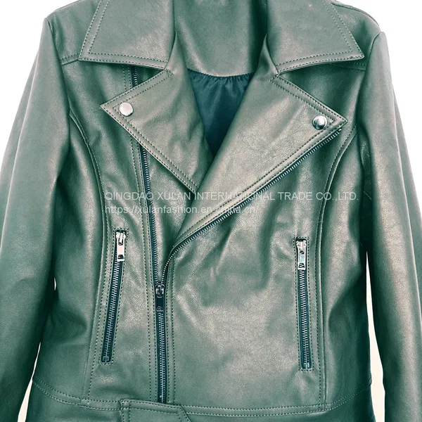 Women's Faux Leather Jacket Motocycle Biker PU Jacket photo-4