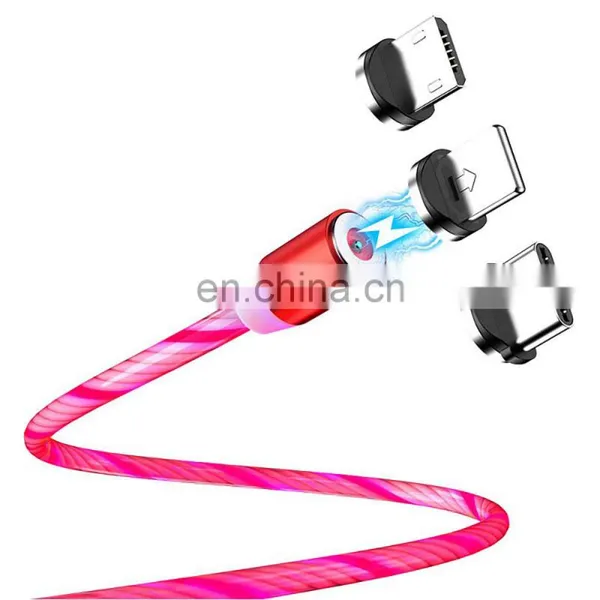 Wholesale 3 in 1 USB LED Flowing Light Magnetic Charging Cable For Phone Android Type C Ios photo-2