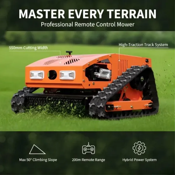 Radio Controlled Mower with 24V Brushless Motor & 224cc Single Cylinder Engine Capable of 35° Slope Climbing by Vigorun