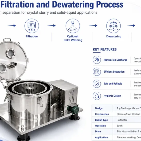 Flatbed Basket Centrifuge for Crystal Filtration and Dehydration in Pharmaceutical Manufacturing