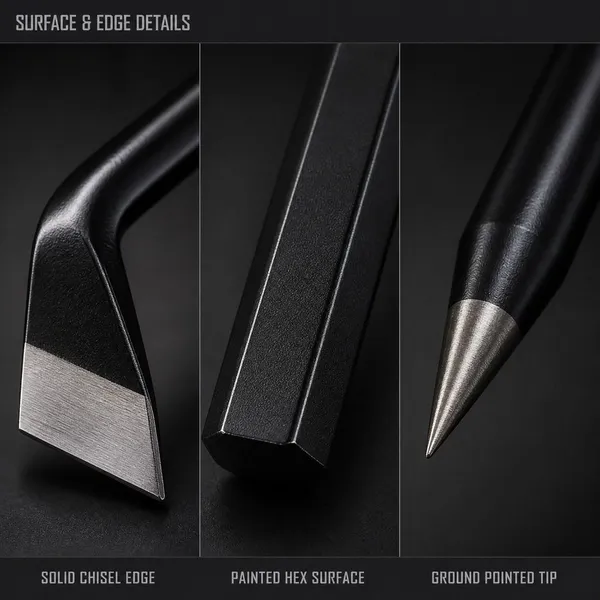 Crowbar Double End Design Bent Chisel End And Pointed Tip Hexagonal Shaft Black Coated Demolition Tool For Building Site photo-5