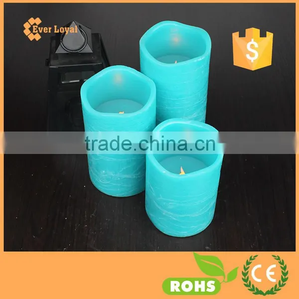Flickering Flame LED Wax Candles Light Rustic Pillar Candle Set With Special Peacock Blue photo-3