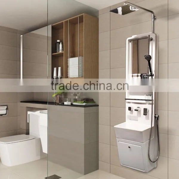 Shower Set With Wash Basin, Mirror, Shelf, Rain Shower Head & Hand Shower (Cebien 'All In 3R')